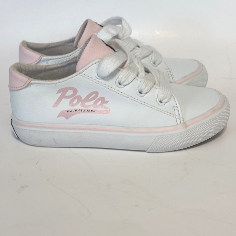 Polo Ralph Lauren Fantor Script Sneakers Girls 9 White Pink RFB11094